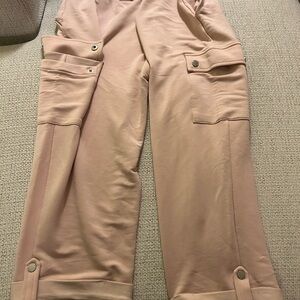 Calvin Klein Women's  comfortable Wide Leg blush/pink colored cargo crop pants.